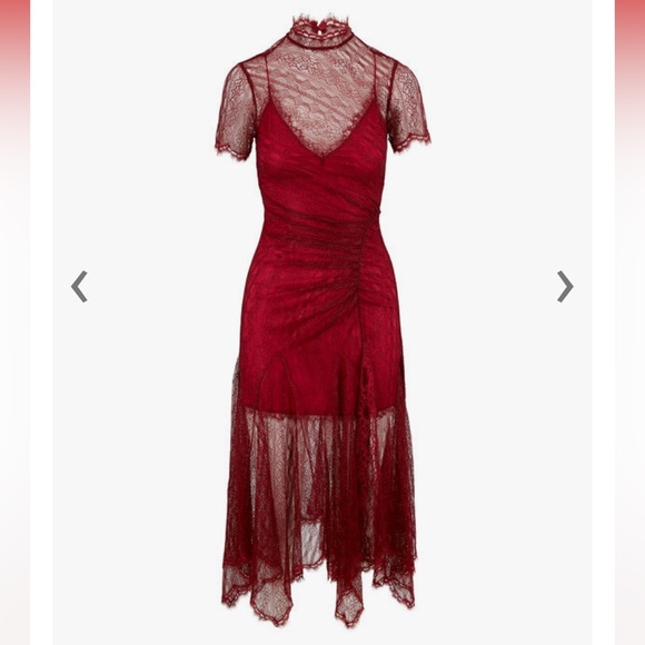 JONATHAN SIMKHAI Siren Red Satin Lace Short Sleeve Dress